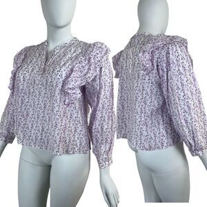 Zara Women Size XL White Ditsy Floral Ruffle Boxy Balloon Sleeve NEW Blouse Top